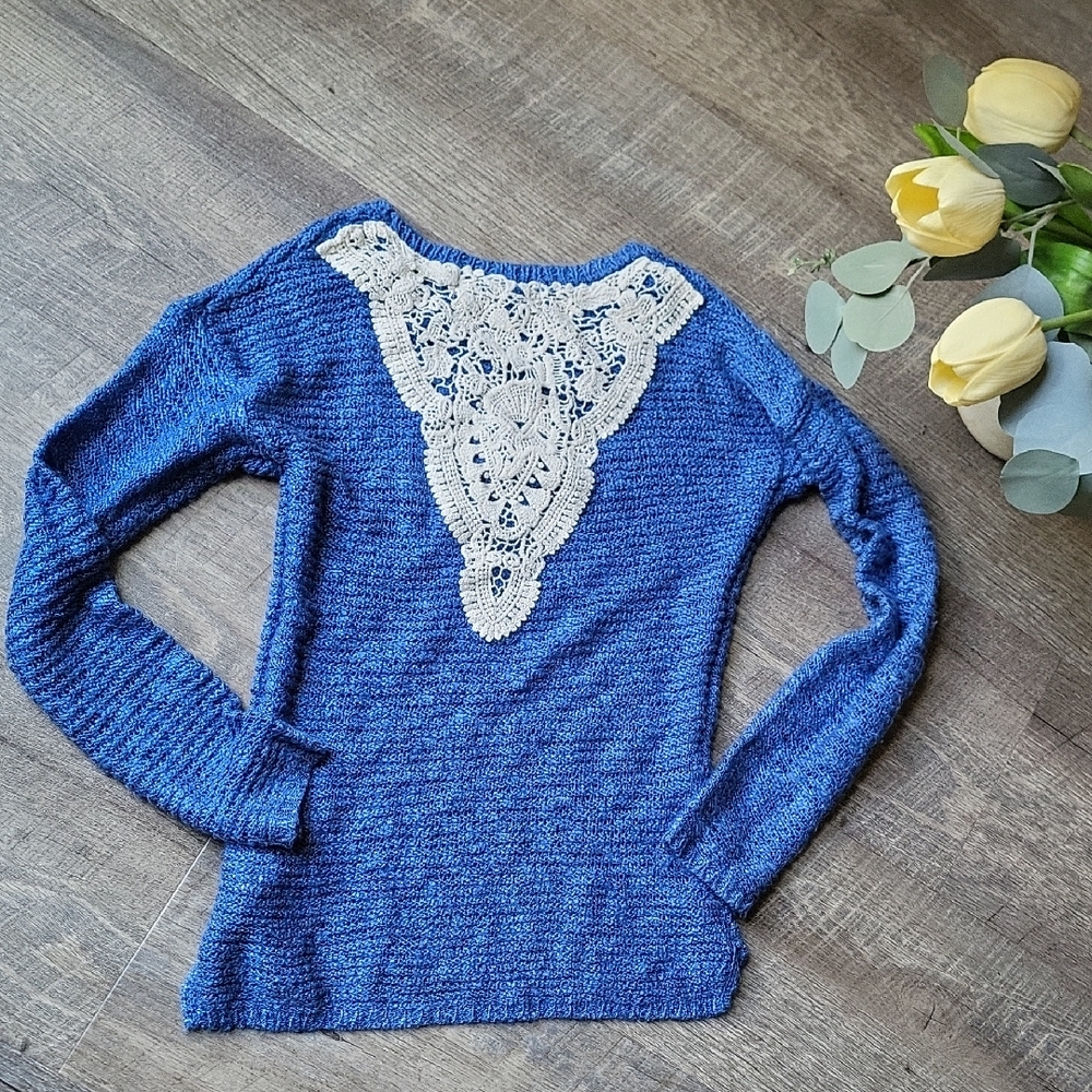 Pink Republic Blue Sweater with Lace Detail